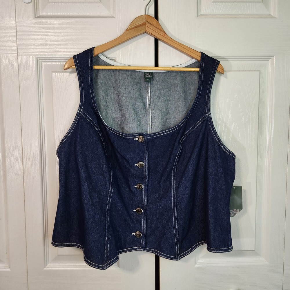 Wild Fable Blue Rinse Denim Button Down Vest Contrast Stitch XXL NWT Y2K Western